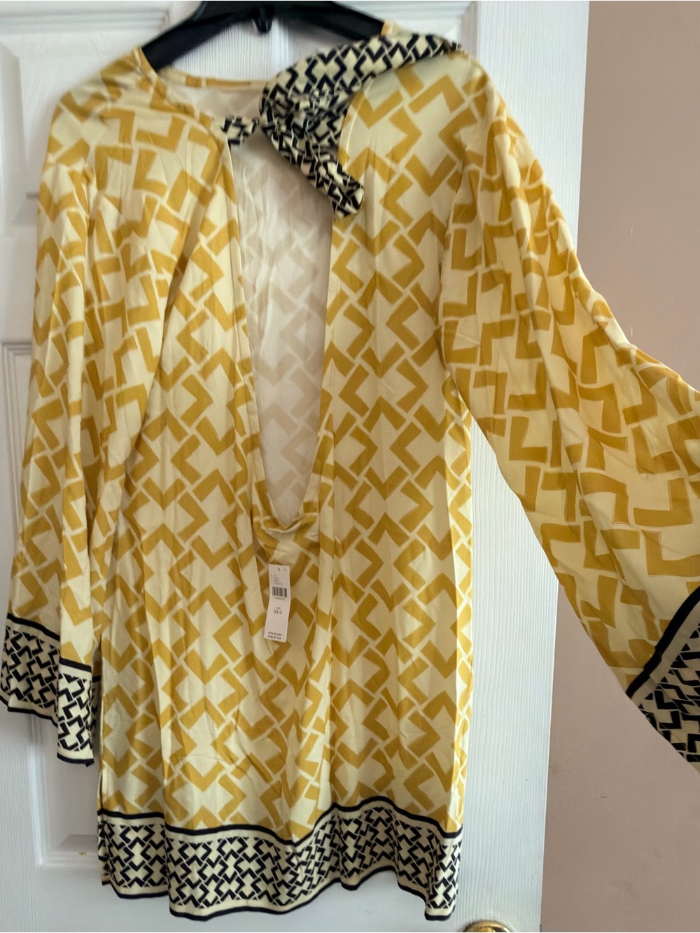 NWT—Anthropologie Yellow & Black Geometric Backless Dress